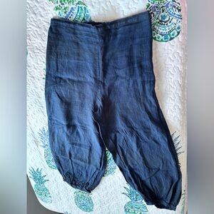 Bryn Walker Navy Lightweight Linen Cropped Pants Medium